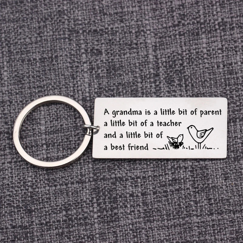 Mother's Gift Charm Keychain: Grandma is Parent, Teacher, Friend