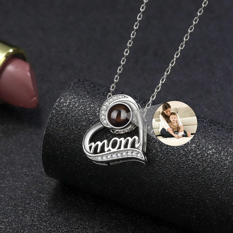 Mom's Gift Photo Necklace 100 Languages Heart Mom Necklace S925