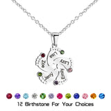 Mother's Gift Baby Feet Birthstone Pendant Necklace Engraving Names