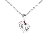 Mother's Gift Baby Feet Birthstone Pendant Necklace Engraving Names