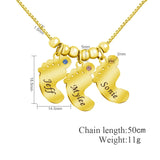 Mother's Personalized Baby Feet Pendant Necklace Engraving Names Foot Birthstone