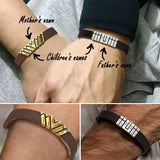 Personalized Family Names Leather Bracelet Engraved, Couple Gift Bangle