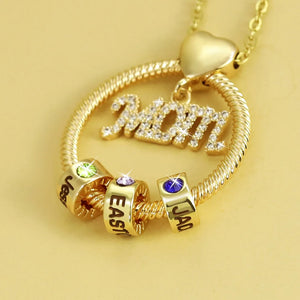 Custom Name Necklace with 12 Birthday Stone and Diamond Mom Bead
