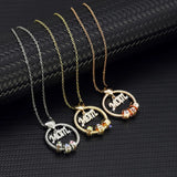 Custom Name Necklace with 12 Birthday Stone and Diamond Mom Bead