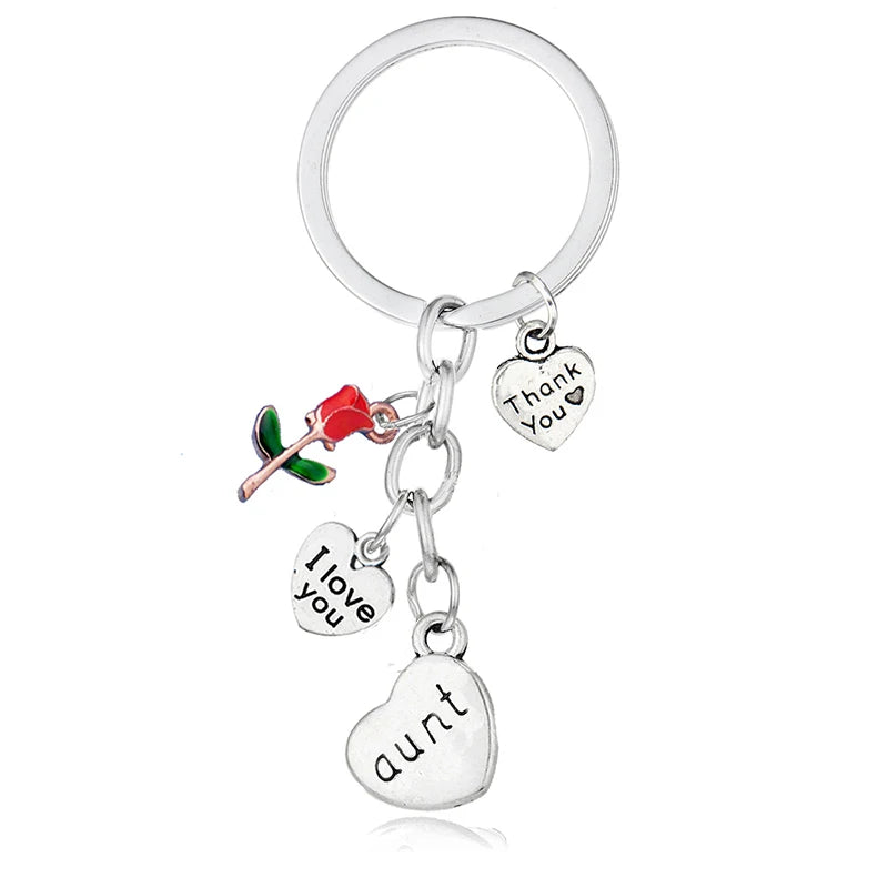 Keychain Gift for Grandma Mom, I Love You Heart Pendant Key Ring