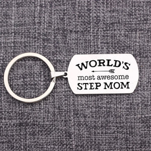 Stepmom Keychain BEST STEP MOM Engraved Keyring Stainless Steel Bag Charms