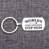 Stepmom Keychain BEST STEP MOM Engraved Keyring Stainless Steel Bag Charms