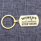 Stepmom Keychain BEST STEP MOM Engraved Keyring Stainless Steel Bag Charms