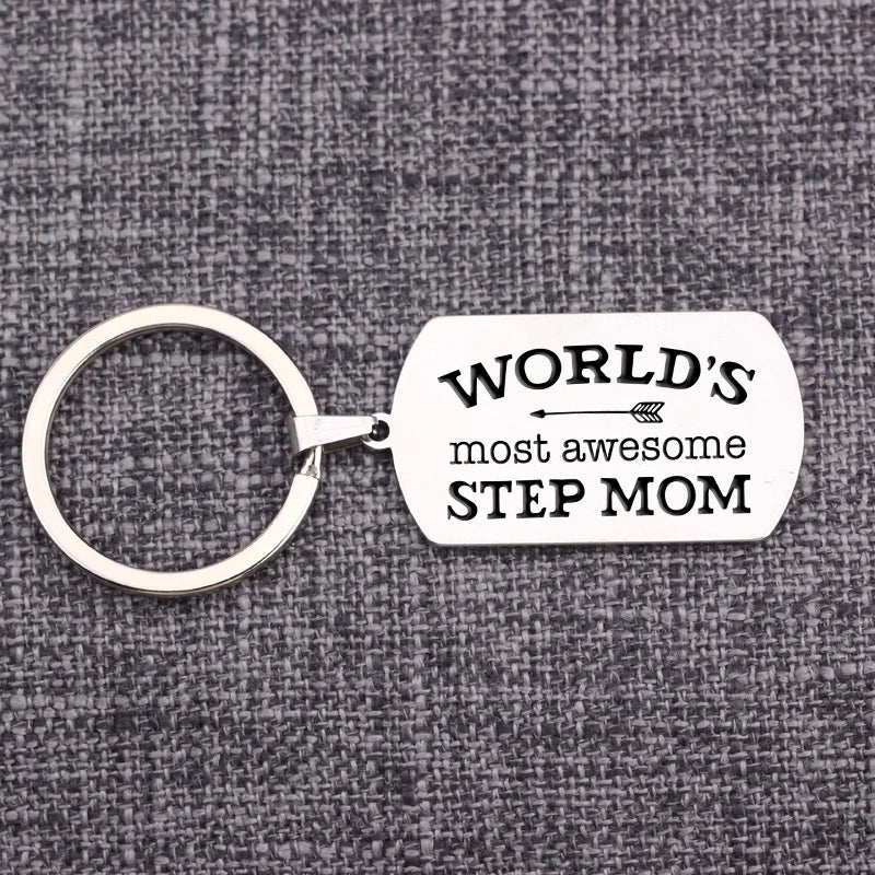 Stepmom Keychain BEST STEP MOM Engraved Keyring Stainless Steel Bag Charms