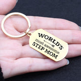 Stepmom Keychain BEST STEP MOM Engraved Keyring Stainless Steel Bag Charms