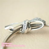 925 Silver Bow Charm, Clear CZ Beads for Bracelet DIY Jewelry