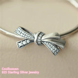 925 Silver Bow Charm, Clear CZ Beads for Bracelet DIY Jewelry