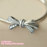 925 Silver Bow Charm, Clear CZ Beads for Bracelet DIY Jewelry
