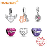 925 Sterling Silver MOM Heart Charm Bead DIY Jewelry Accessory