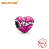 925 Sterling Silver MOM Heart Charm Bead DIY Jewelry Accessory