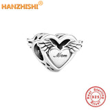 925 Sterling Silver MOM Heart Charm Bead DIY Jewelry Accessory