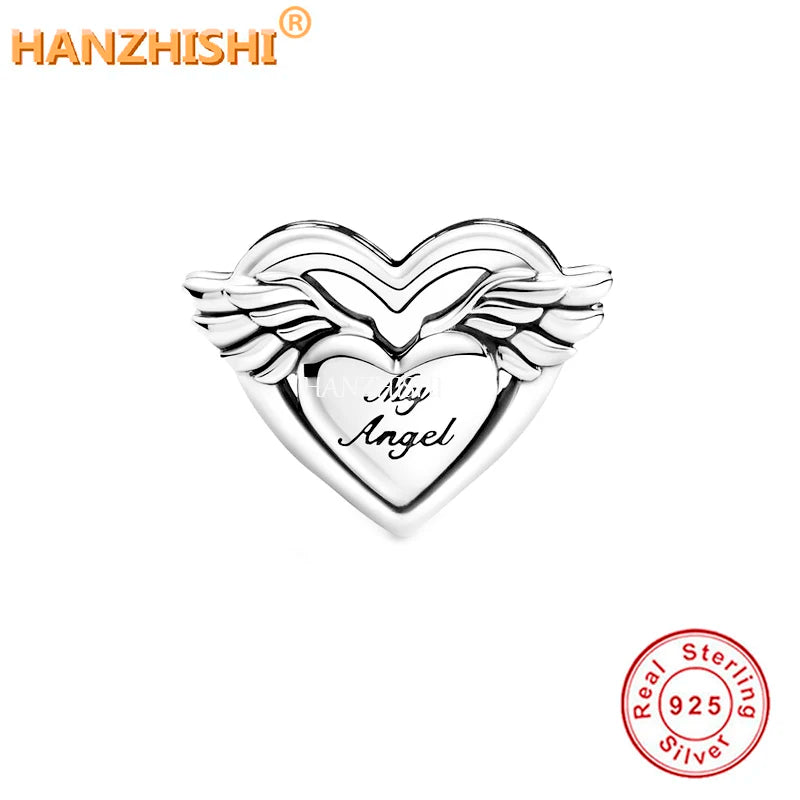 925 Silver Mum Heart Beads with Angel Charm for Bracelet