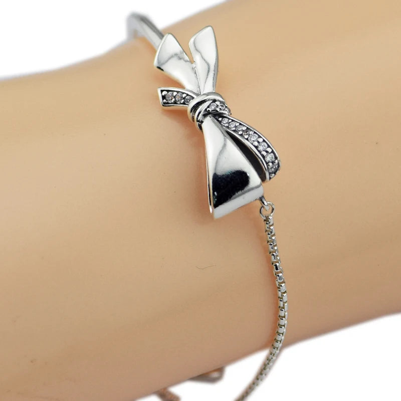 Mother's Gift Brilliant Bow Bracelets For Original 925 Silver Beads & Charms