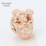 925 Silver Rose Dora Bear Charm Beads for Bracelets Necklace DIY