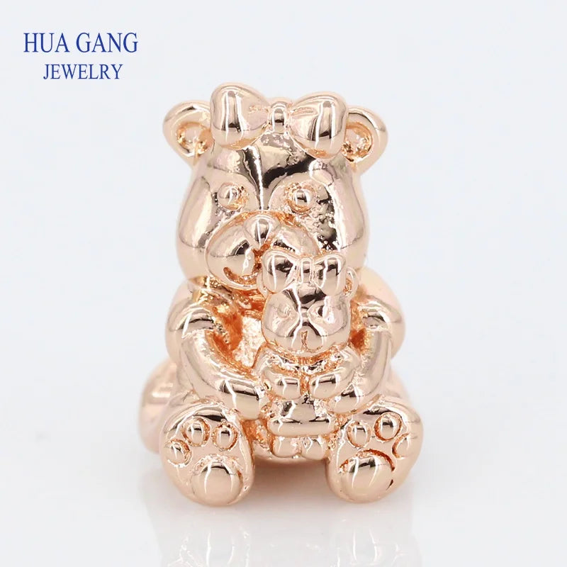 925 Silver Rose Dora Bear Charm Beads for Bracelets Necklace DIY
