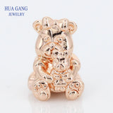 925 Silver Rose Dora Bear Charm Beads for Bracelets Necklace DIY