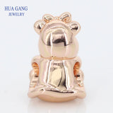 925 Silver Rose Dora Bear Charm Beads for Bracelets Necklace DIY