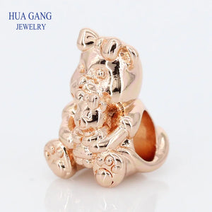 925 Silver Rose Dora Bear Charm Beads for Bracelets Necklace DIY