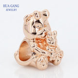 925 Silver Rose Dora Bear Charm Beads for Bracelets Necklace DIY