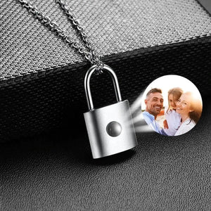 Mother's Gift Photo Projection Necklace Lock Shaped Couple Necklace