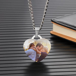 Mothers Heart Necklace with Photo, Stainless Steel Pendant