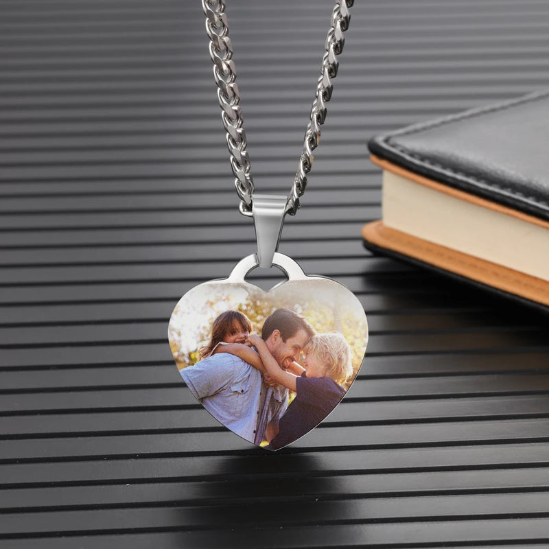 Mothers Heart Necklace with Photo, Stainless Steel Pendant