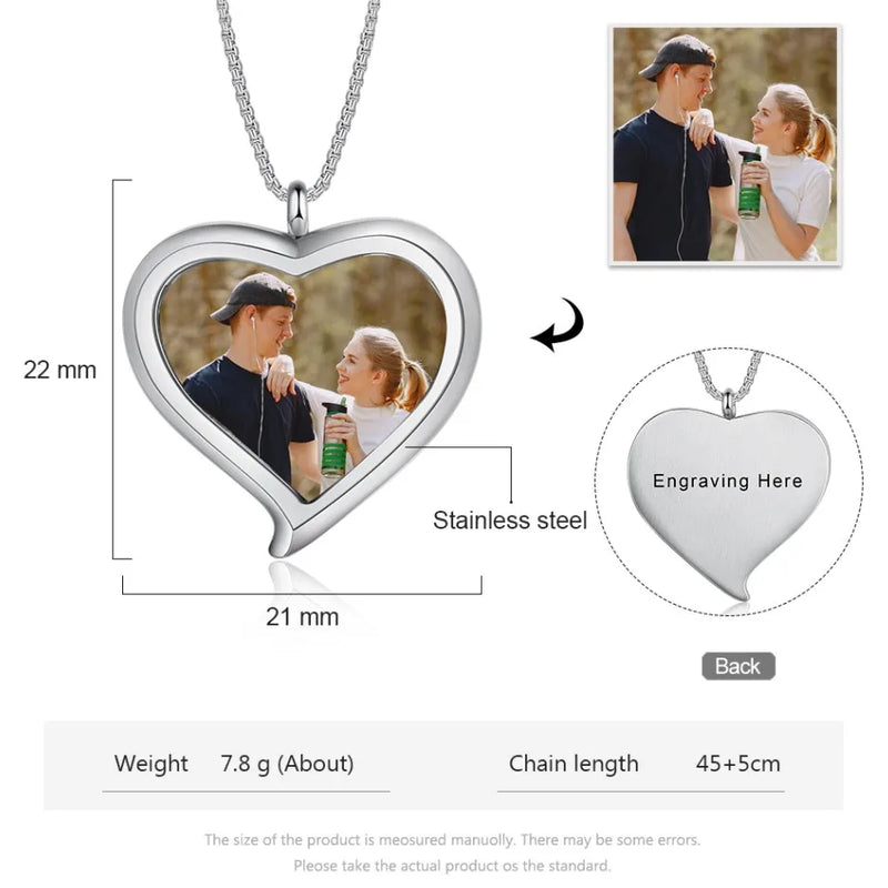 Mothers Photo Necklace Love Heart Pictures Stainless Steel Pendant