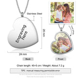 Mom Photo Necklace Personalized Engraved Pendant Heart Shape Stainless Steel