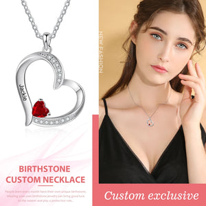 Mom Gift Love Heart Pendant Necklace Grandma Garnet Customize Name Jewelry