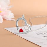Mom Gift Love Heart Pendant Necklace Grandma Garnet Customize Name Jewelry