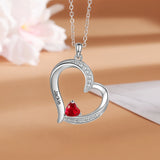Mom Gift Love Heart Pendant Necklace Grandma Garnet Customize Name Jewelry