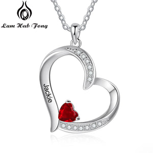Mom Gift Love Heart Pendant Necklace Grandma Garnet Customize Name Jewelry