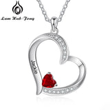 Mom Gift Love Heart Pendant Necklace Grandma Garnet Customize Name Jewelry