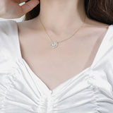 Zircon Circle Pendant Necklace 925 Sterling Silver 18K Plated CZ Heart