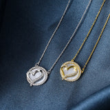 Zircon Circle Pendant Necklace 925 Sterling Silver 18K Plated CZ Heart