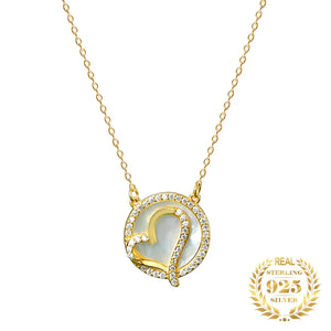 Zircon Circle Pendant Necklace 925 Sterling Silver 18K Plated CZ Heart