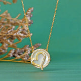 Zircon Circle Pendant Necklace 925 Sterling Silver 18K Plated CZ Heart