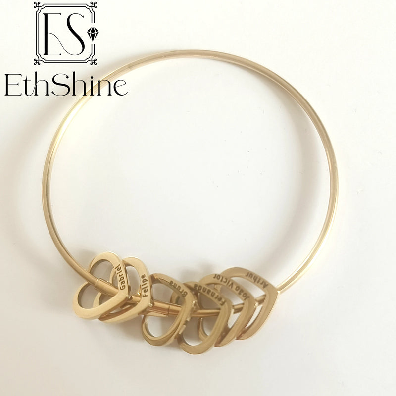 Custom Kids Name Heart Slide Charm Bracelets - Stainless Steel Bangles