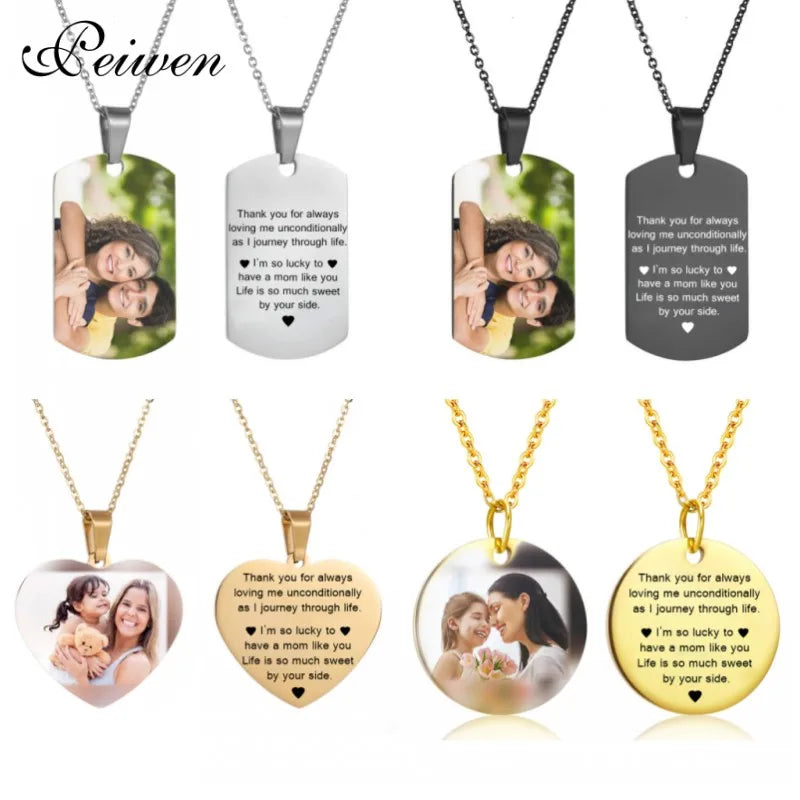 Heart Shape Round Necklace Personalized Nameplate Name Photo Chain Necklace