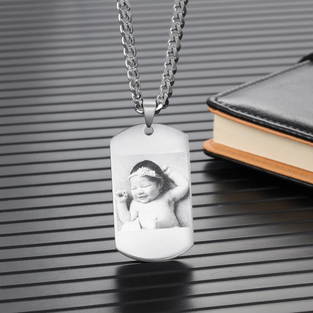 Custom Photo Necklace Dog Tag Engraved Pendant Keepsake