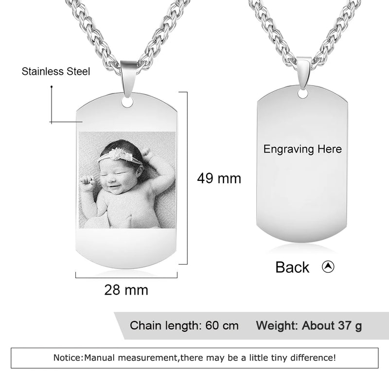 Custom Photo Necklace Dog Tag Engraved Pendant Keepsake