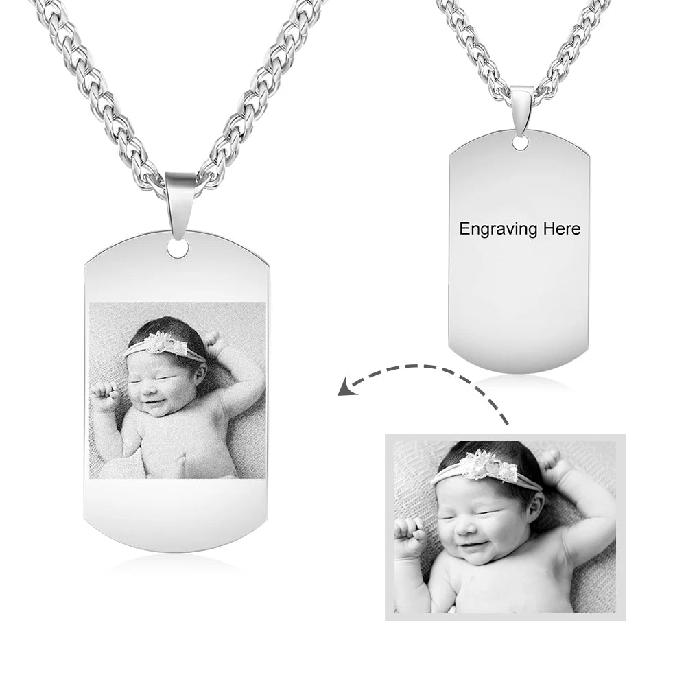Custom Photo Necklace Dog Tag Engraved Pendant Keepsake