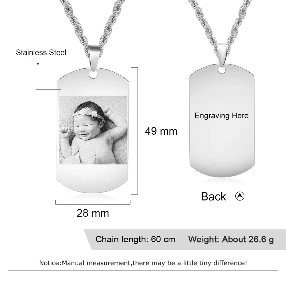 Custom Photo Necklace Dog Tag Engraved Pendant Keepsake