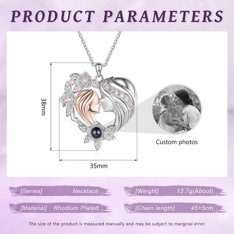 Mom-Daughter Photo Projection Necklace Love Heart Pendants