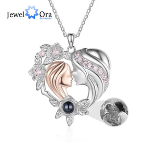 Mom-Daughter Photo Projection Necklace Love Heart Pendants
